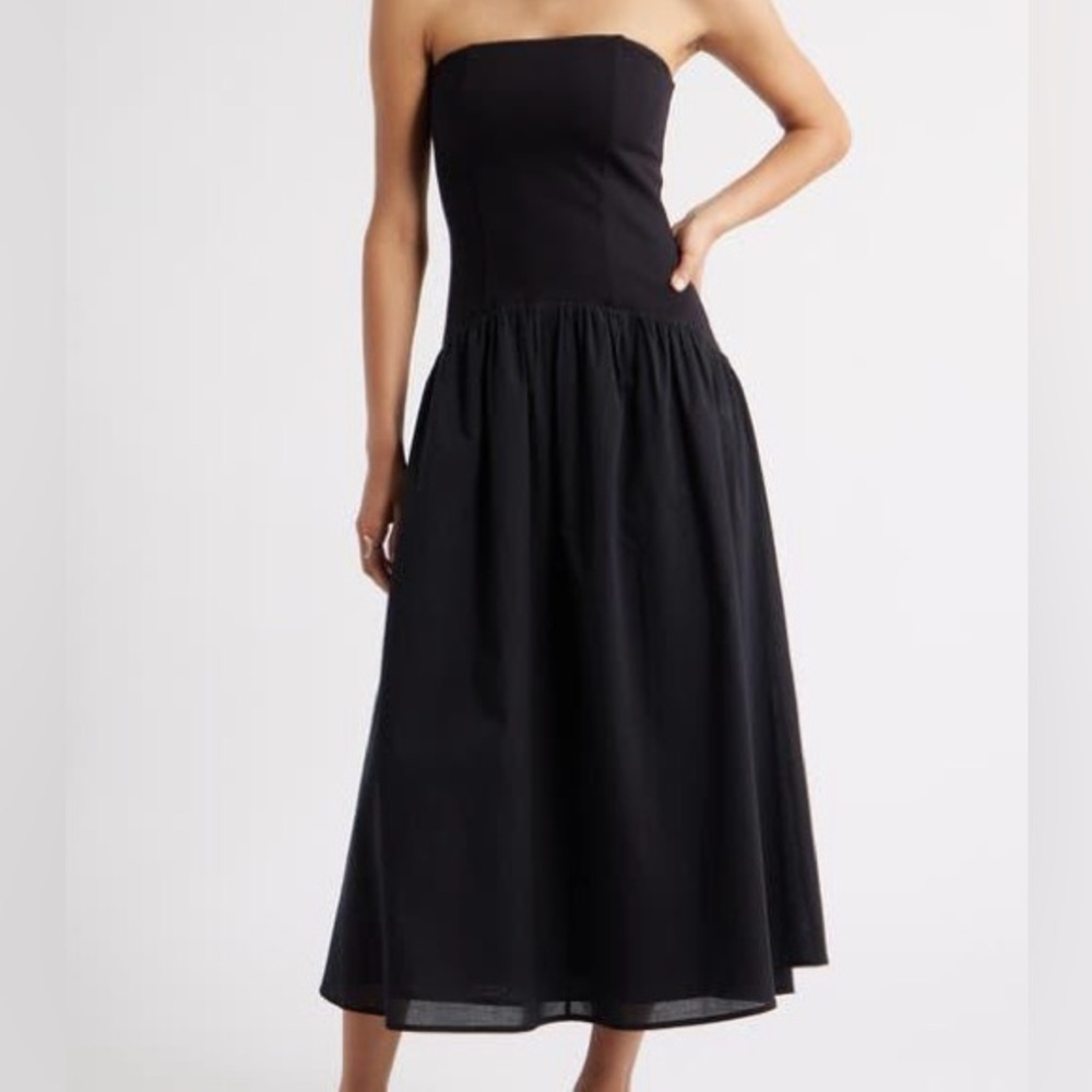 Open Edit Black Strapless Bandeau Midi Dress Xxs Nwt Elegant Evening